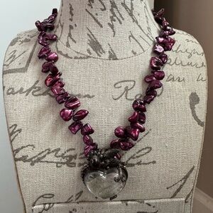 Purple Baroque Pearl Necklace with Heart Pendant